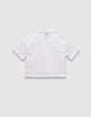 Top manches courtes blanc col polo crochet ajouré fille-6