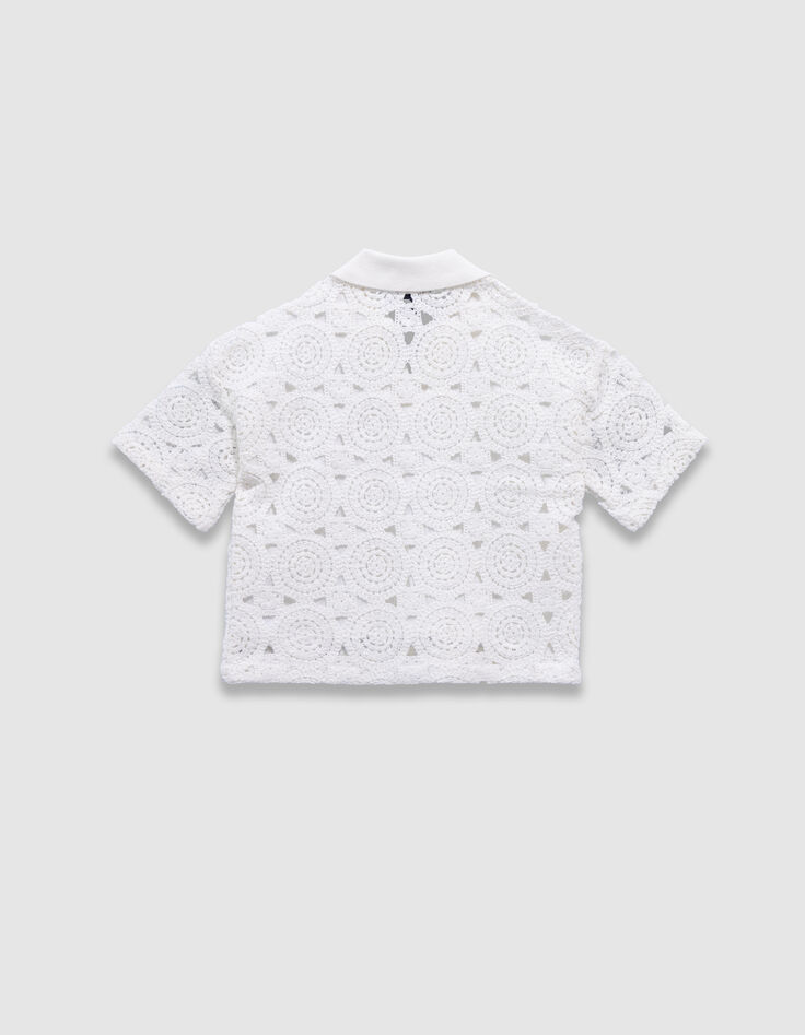 Top manches courtes blanc col polo crochet ajouré fille-6 Top manches courtes blanc col polo crochet ajouré fille-6
