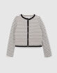 Chaqueta cruda punto piqué rayas negras Mujer-6