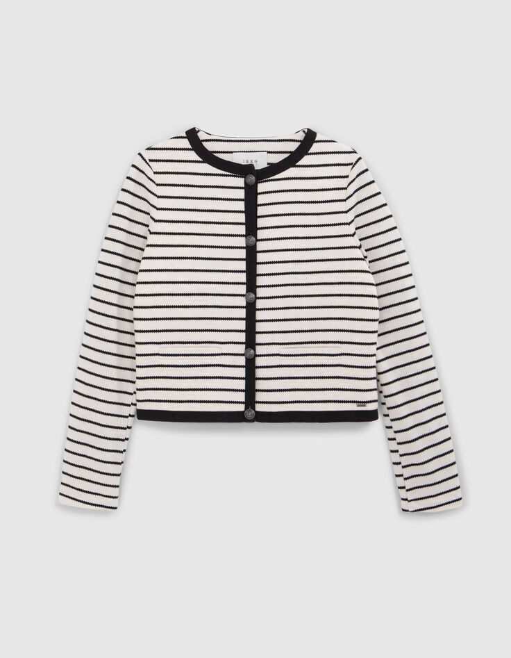 Chaqueta cruda punto piqué rayas negras Mujer-6 Chaqueta cruda punto piqué rayas negras Mujer-6
