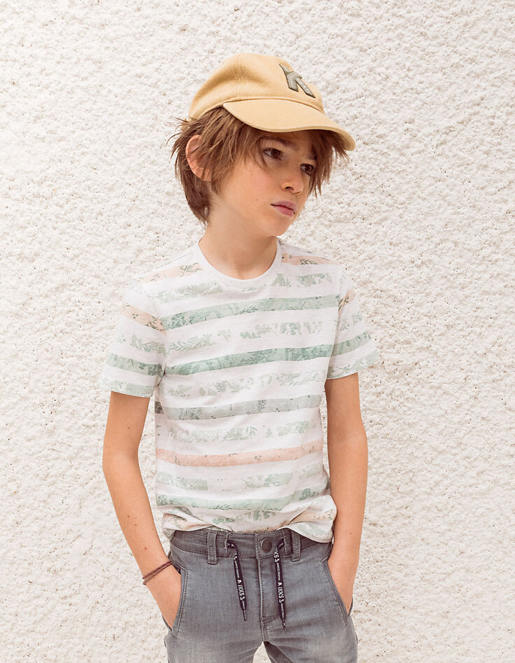 Camiseta mastic jaspeado orgánico rayas hojas niño -5