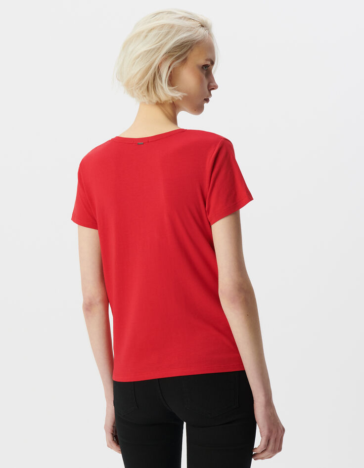 Camiseta manga corta roja mensaje bordado mujer-3
