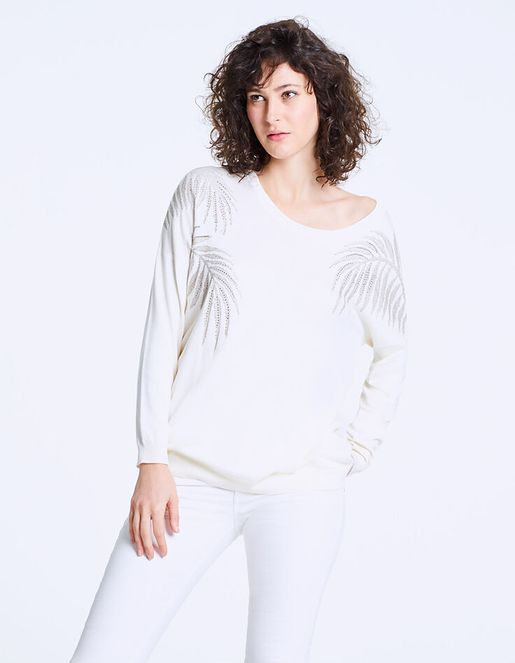 Pull maille tricot apport soie palmiers femme-2