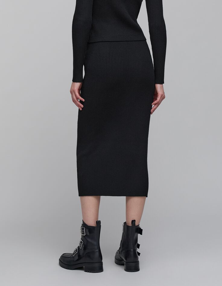 Women's black rib-knit tube skirt-3