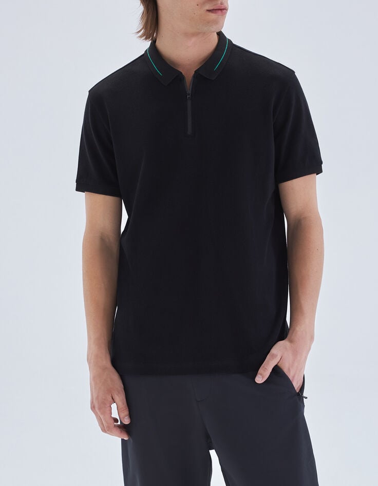 Polo noir DRY FAST maille piquée rayure verte Homme-3