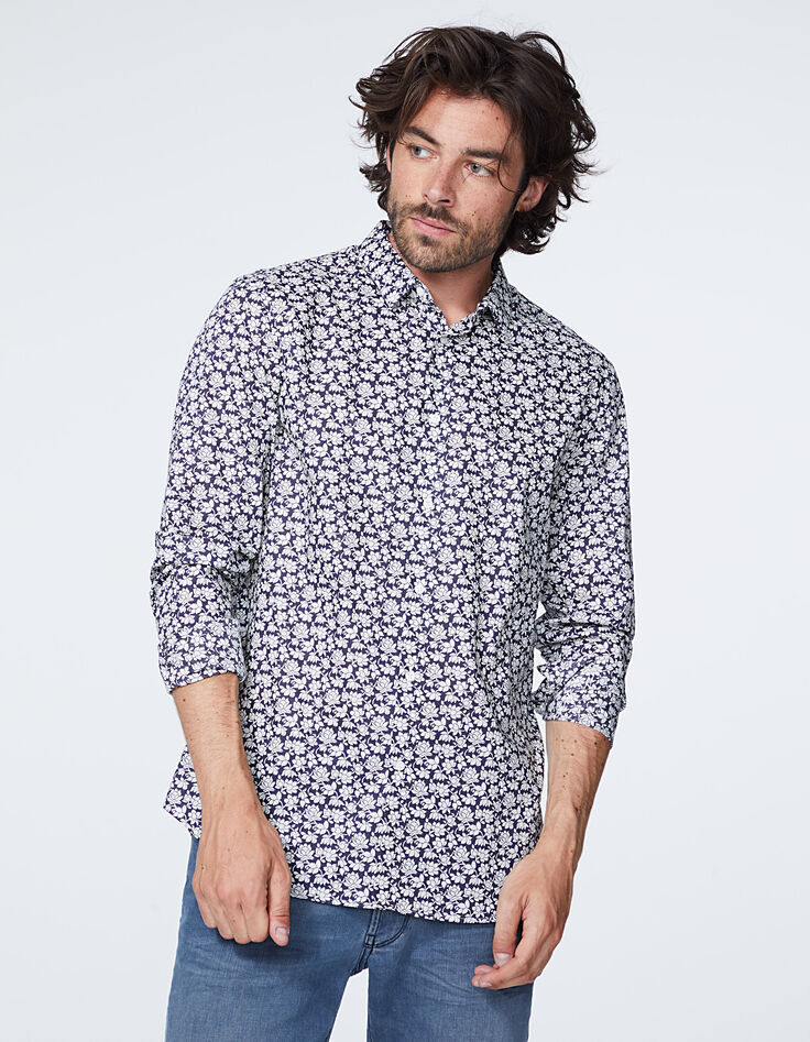 Chemise SLIM marine tissu Liberty Lotus Homme-2