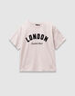 Beige T-shirt biokatoen zwarte tekst meisjes-2