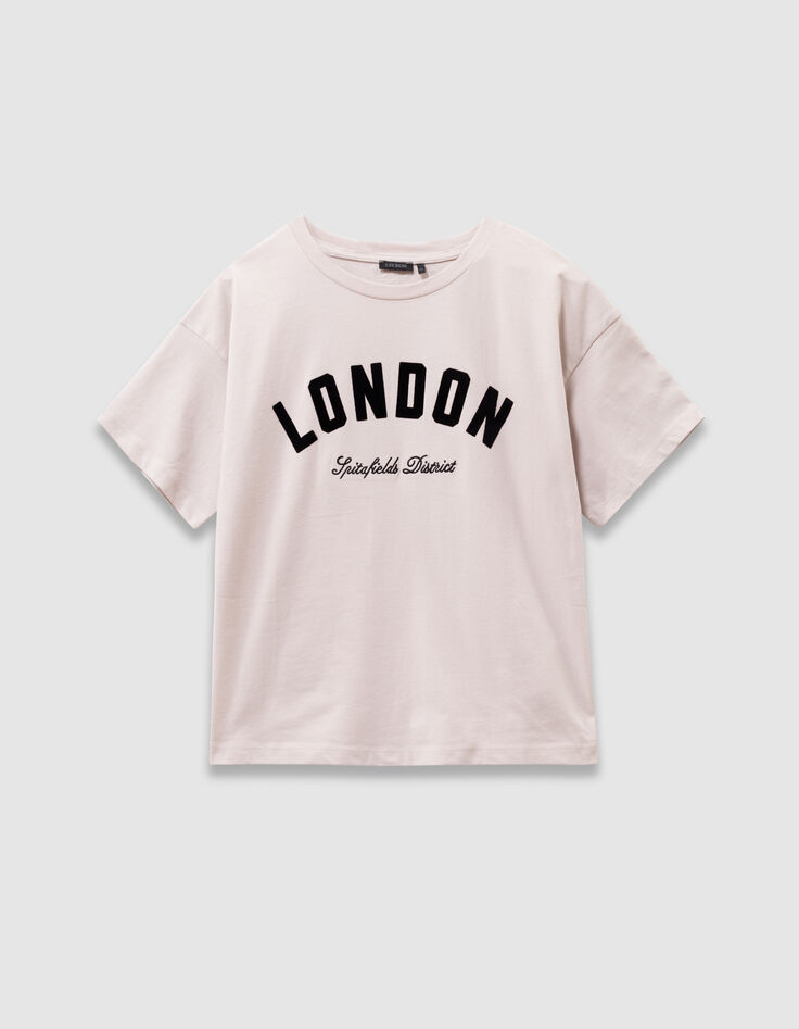 Beige T-shirt biokatoen zwarte tekst meisjes-2 Beige T-shirt biokatoen zwarte tekst meisjes-2