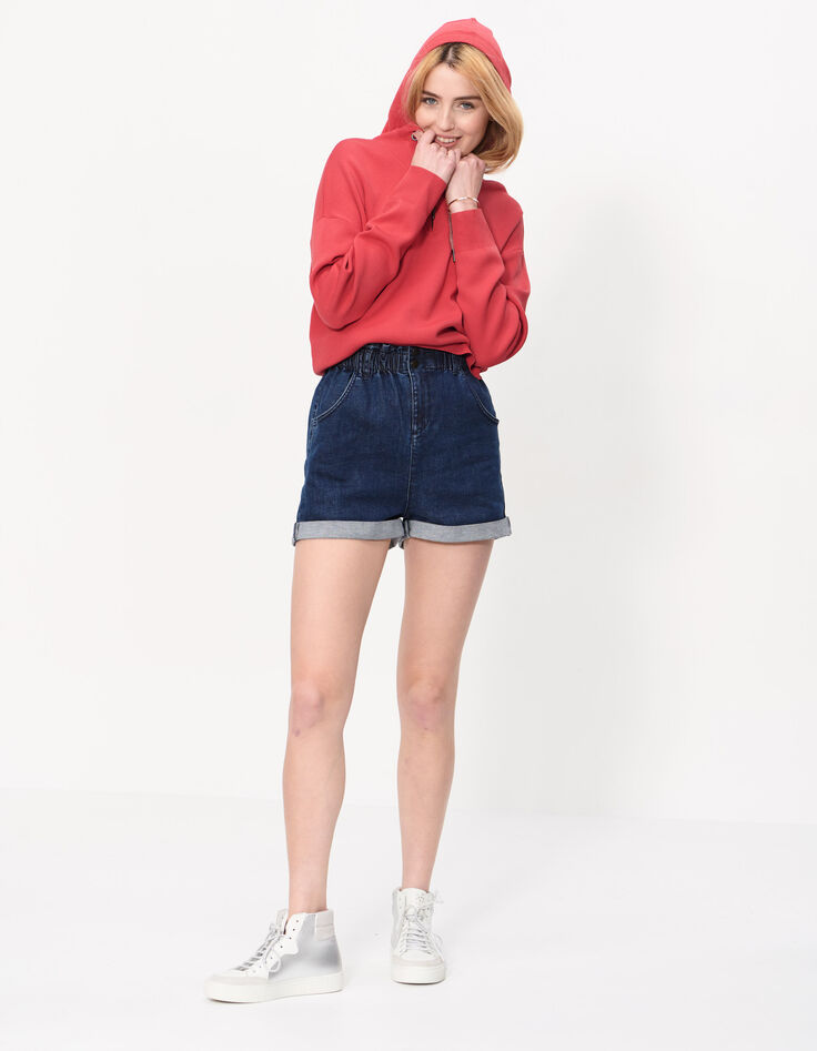 Pull coquelicot tricot à capuche et col zippé I.Code-7
