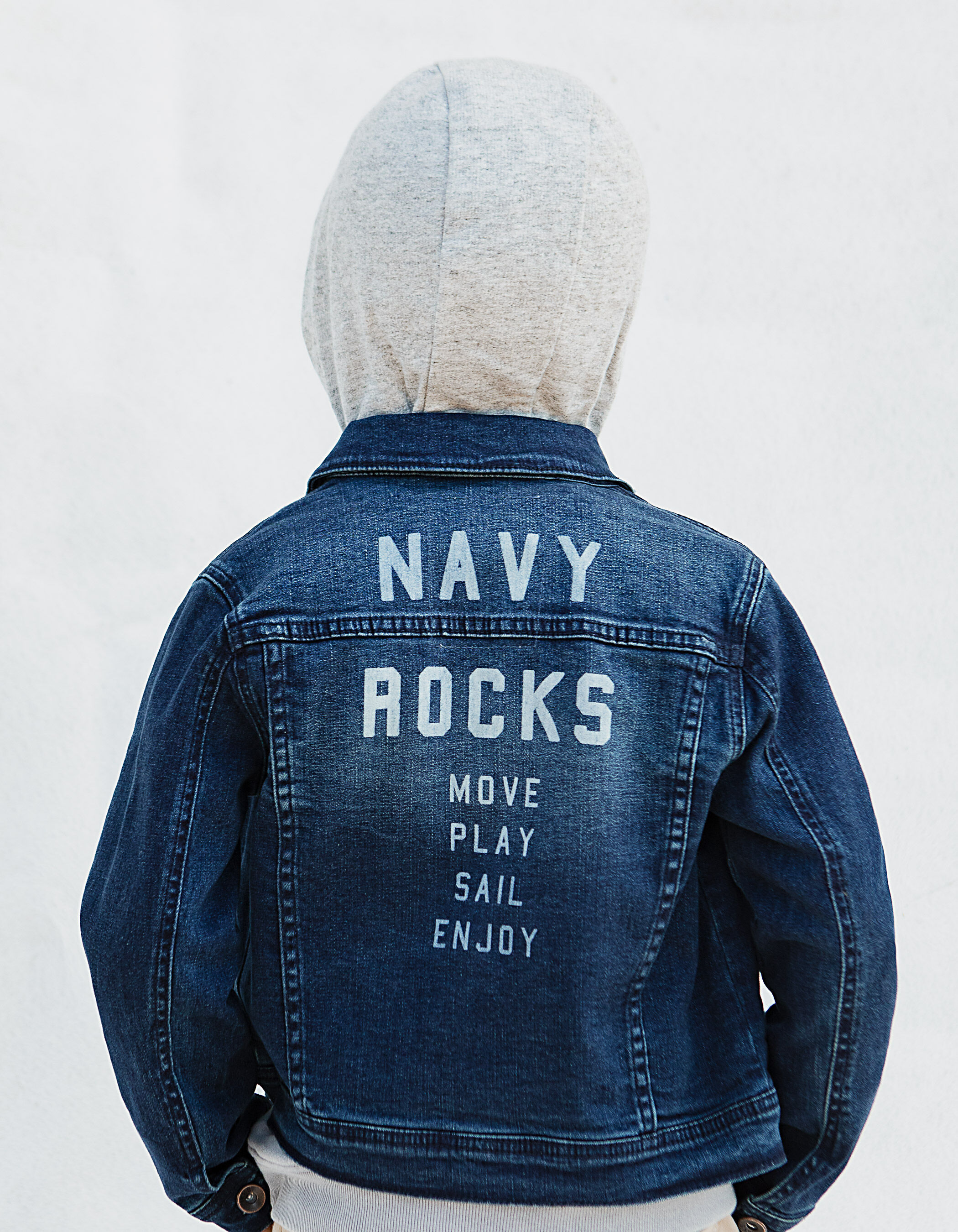 Veste en jean blue vintage a capuche amovible garcon