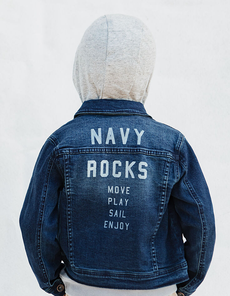 Veste en jean blue vintage à capuche amovible garçon -8