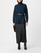 Women's navy rib-knit turtleneck sweater with lurex trim-2