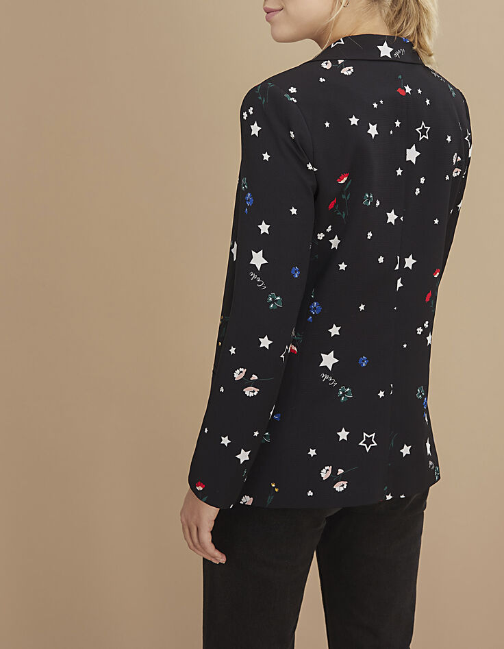Veste de costume noire imprimé fleurs multico I.Code-3 Veste de costume noire imprimé fleurs multico I.Code-3