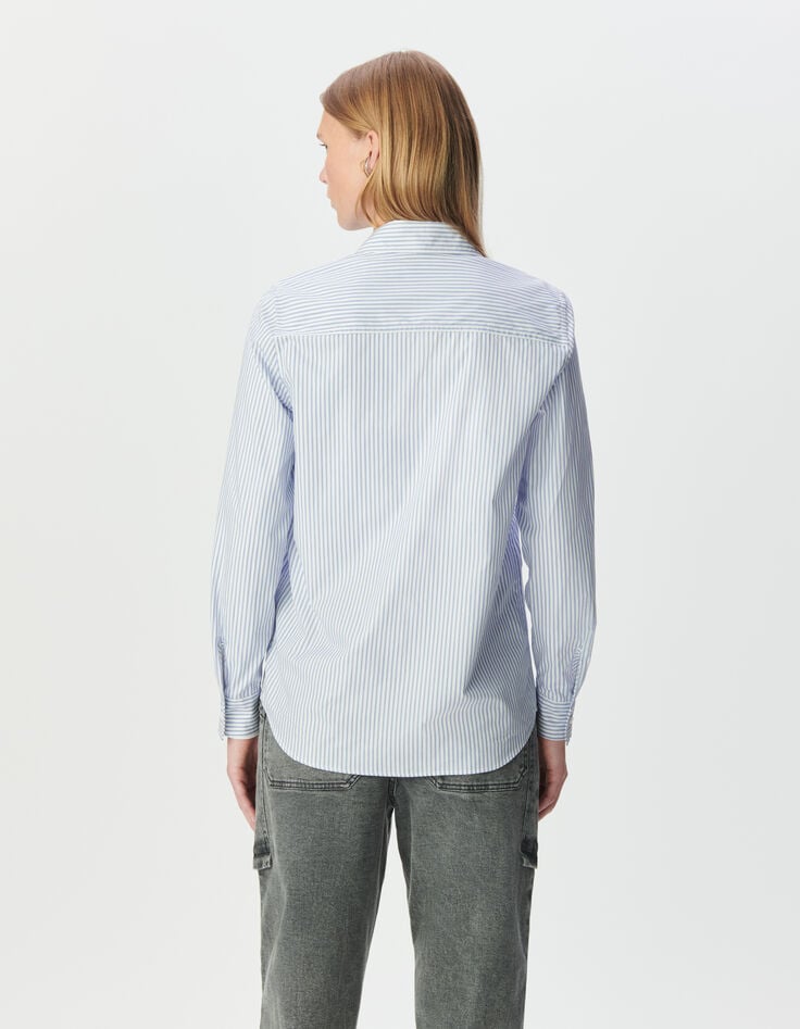 Damenhemd blaue Streifen und Stickerei-3
