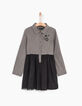 Robe-chemise grise en denim et tulle noir fille-2