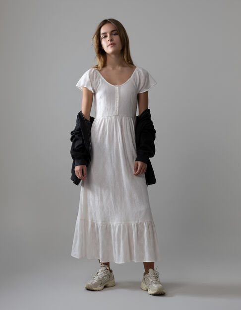 Ecru Maxikleid, Mädchen, Gummizug am Ausschnitt - IKKS