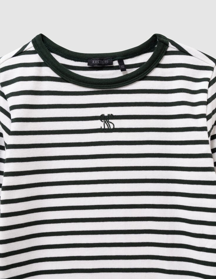 Girls’ green and white striped long-sleeved T-shirt-3 Girls’ green and white striped long-sleeved T-shirt-3