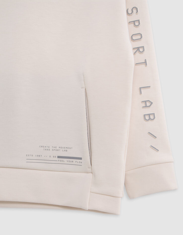 Boy's ecru hoodie, reflective sleeves, embossed slogan-4