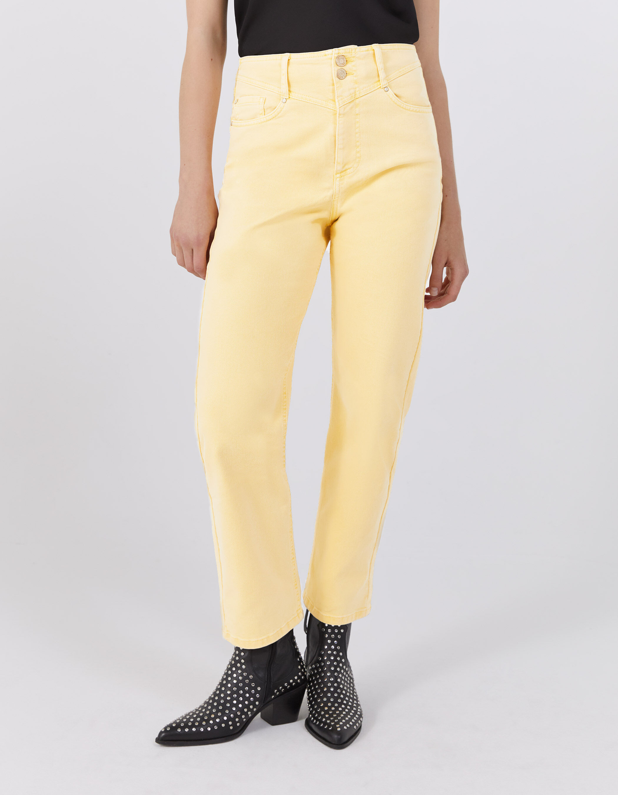 Jean slouchy amarillo mid waist cropped mujer