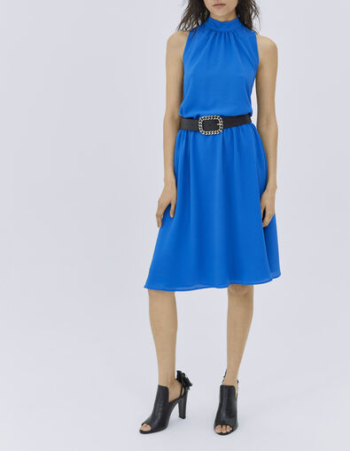 Women’s blue sleeveless dress with neck tie on back - IKKS