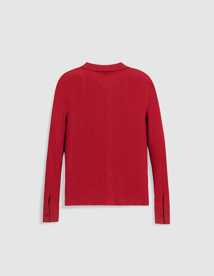Cardigan col polo rouge tricot c&ocirc;tel&eacute; boutonn&eacute; Femme-7