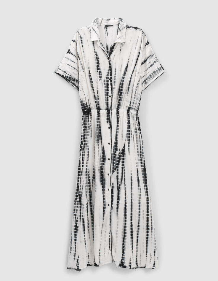Robe chemise longue noire imprimé tie and dye Femme-6