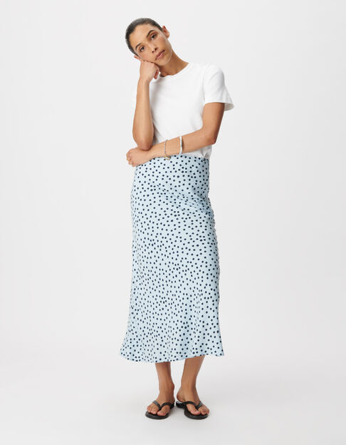 Jupe longue bleu ciel imprim&eacute; pois Femme - IKKS