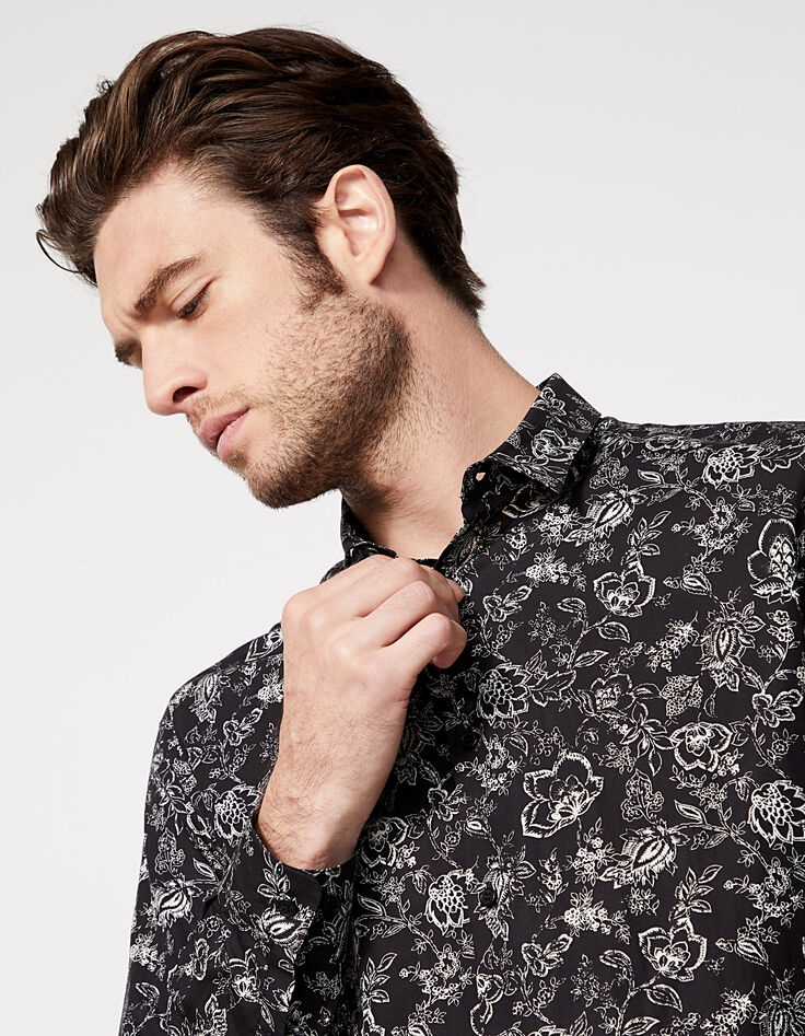 Schwarzes Herren REGULAR-Hemd mit Blumenprint-3