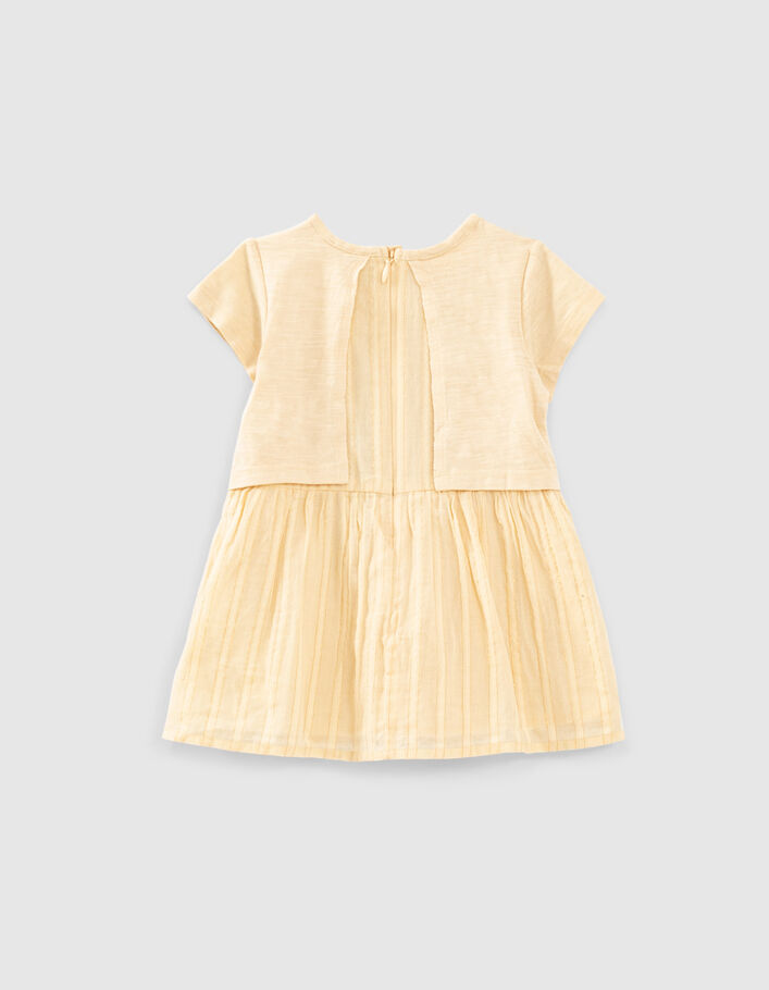 Vestido amarillo trigo 2 tejidos con bloomer bebé niña-3