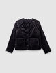 Girls’ black quilted embroidered velvet cardigan-4