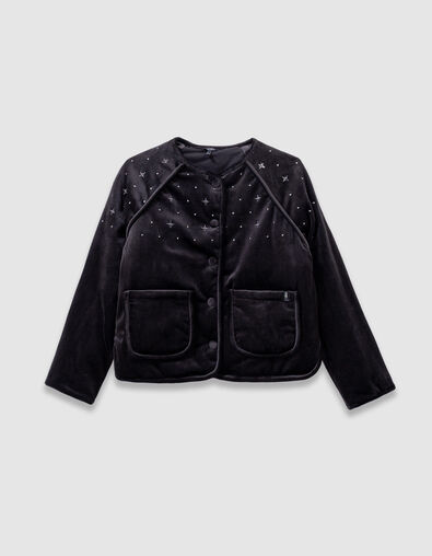 Girls&rsquo; black quilted embroidered velvet cardigan - IKKS