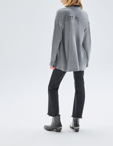 Women&rsquo;s grey knit cardigan with slogan on back - IKKS