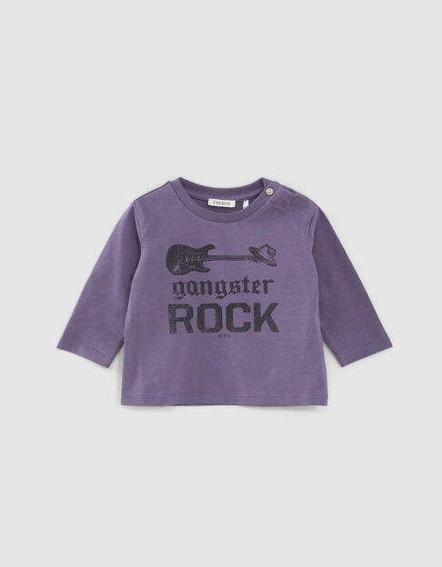 Baby boys’ violet organic T-shirt, rock print front/back - IKKS