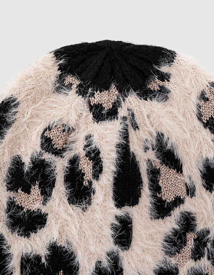 Girls’ black leopard motif knit beanie - IKKS