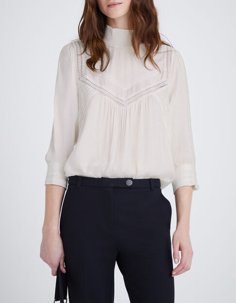 Ecru blouse jacquard rock-motieven Dames 