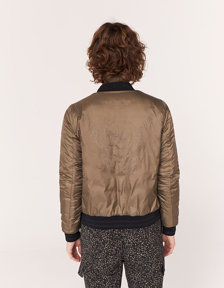 Women’s nylon satin reversible short bomber jacket-4