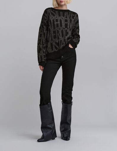 Jersey de mujer en jacquard negro con estampado caqui - IKKS