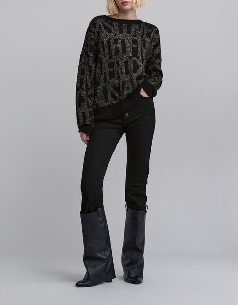 Jersey de mujer en jacquard negro con estampado caqui - IKKS
