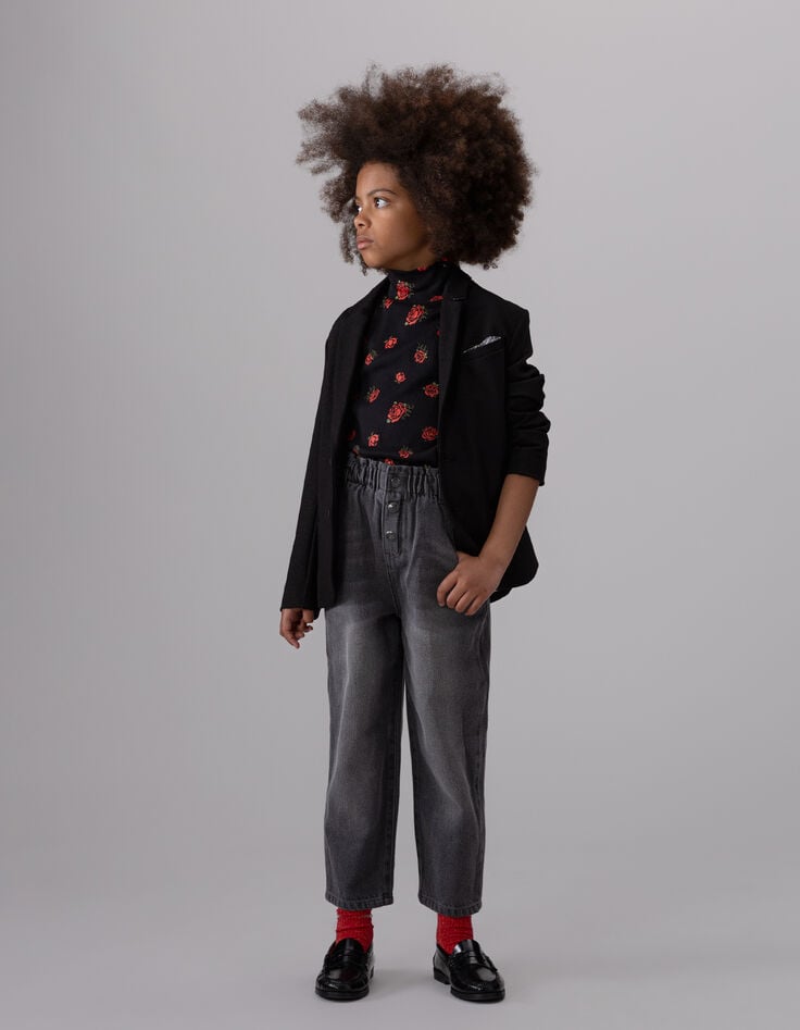 Graue Mädchen-Mom-Jeans sichtbare Knöpfe-2 Graue Mädchen-Mom-Jeans sichtbare Knöpfe-2