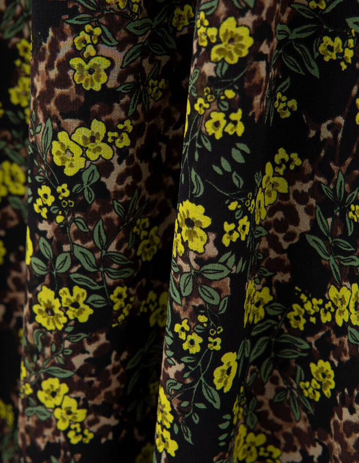 Robe longue noire recycl&eacute;e imprim&eacute; l&eacute;o floral Femme-9