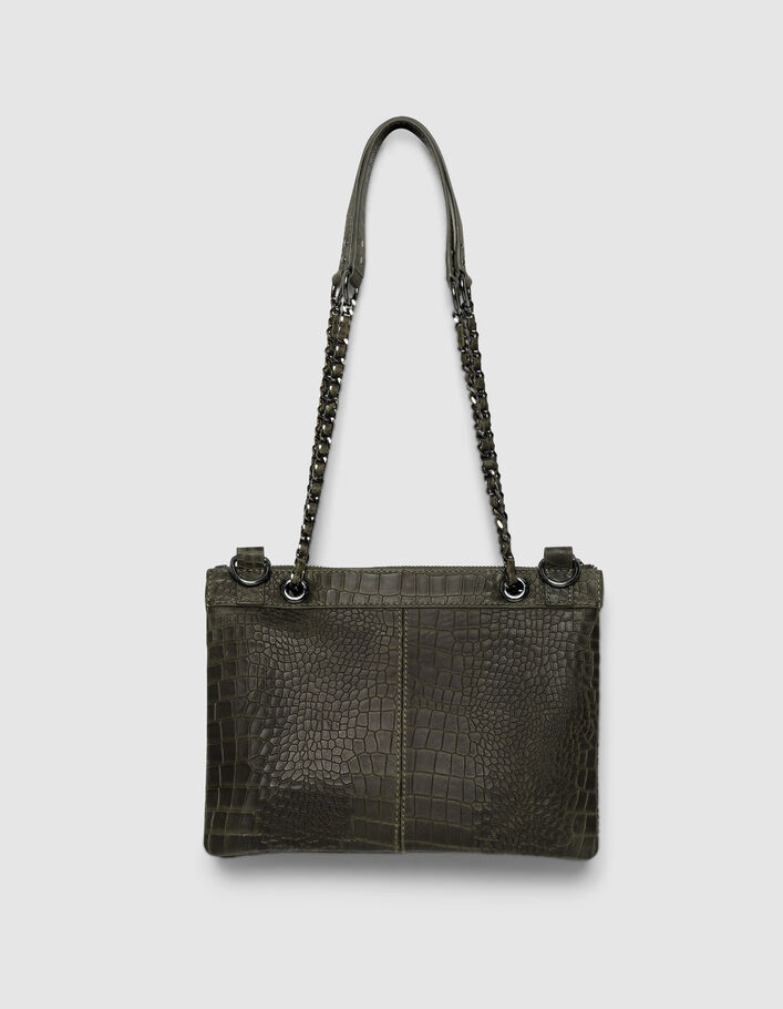 Women's khaki croc-look leather 1440 Reporter clutch bag IKKS