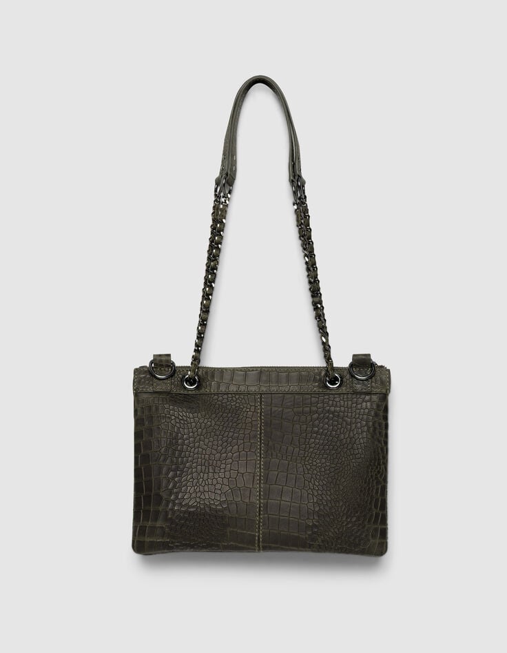 Women’s khaki croc-look leather 1440 Reporter clutch bag-7 Women’s khaki croc-look leather 1440 Reporter clutch bag-7