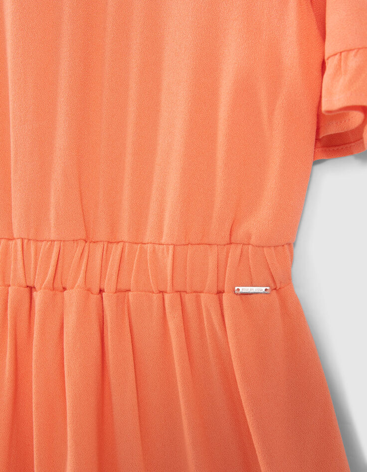 Orangefarbenes Mädchenkleid mit Rüschenärmeln-5
