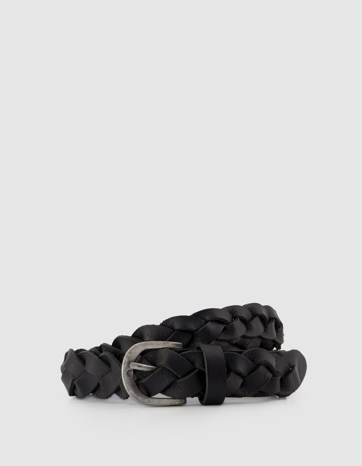 Women's Thin Black Braided Leather Belt-1