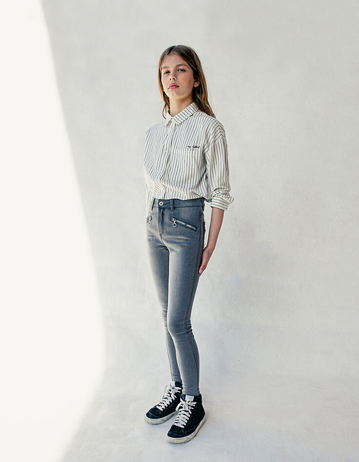 Vaquero skinny gris antracita bolsillos cremallera niña-2
