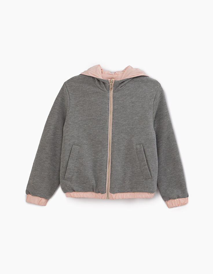 Girls’ powder pink and grey marl reversible jacket -3