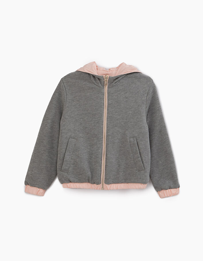Girls’ powder pink and grey marl reversible jacket  - IKKS