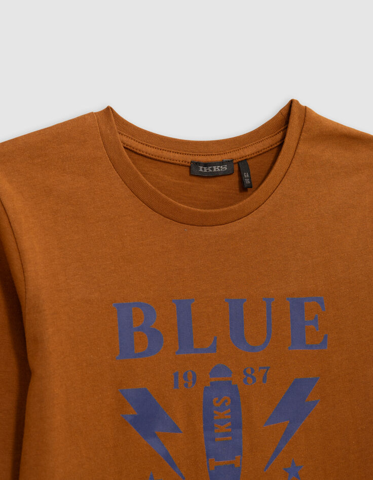 Camiseta mensaje azul satinado camel niño-4