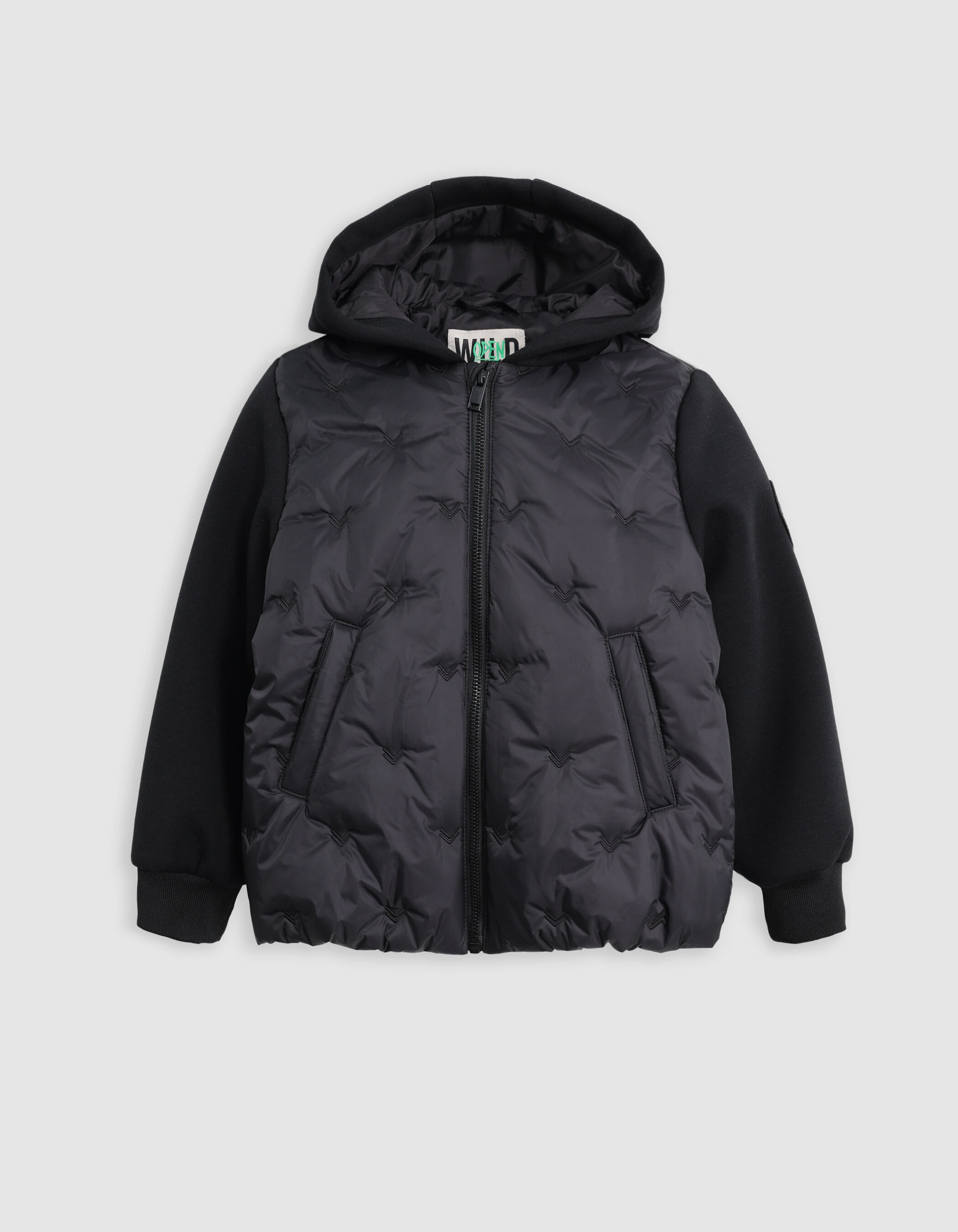 Doudoune noire bi matiere nylon brode garcon IKKS