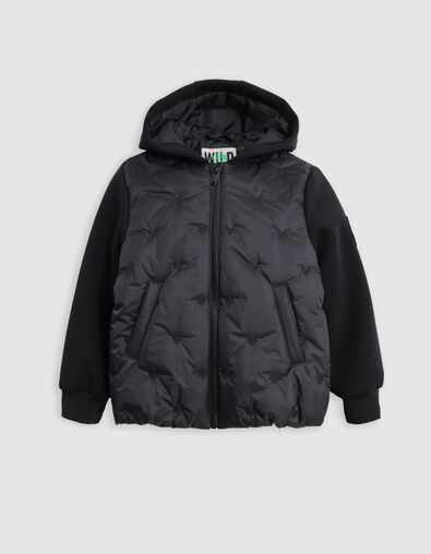 Boy's black embroidered nylon two-ply down jacket - IKKS